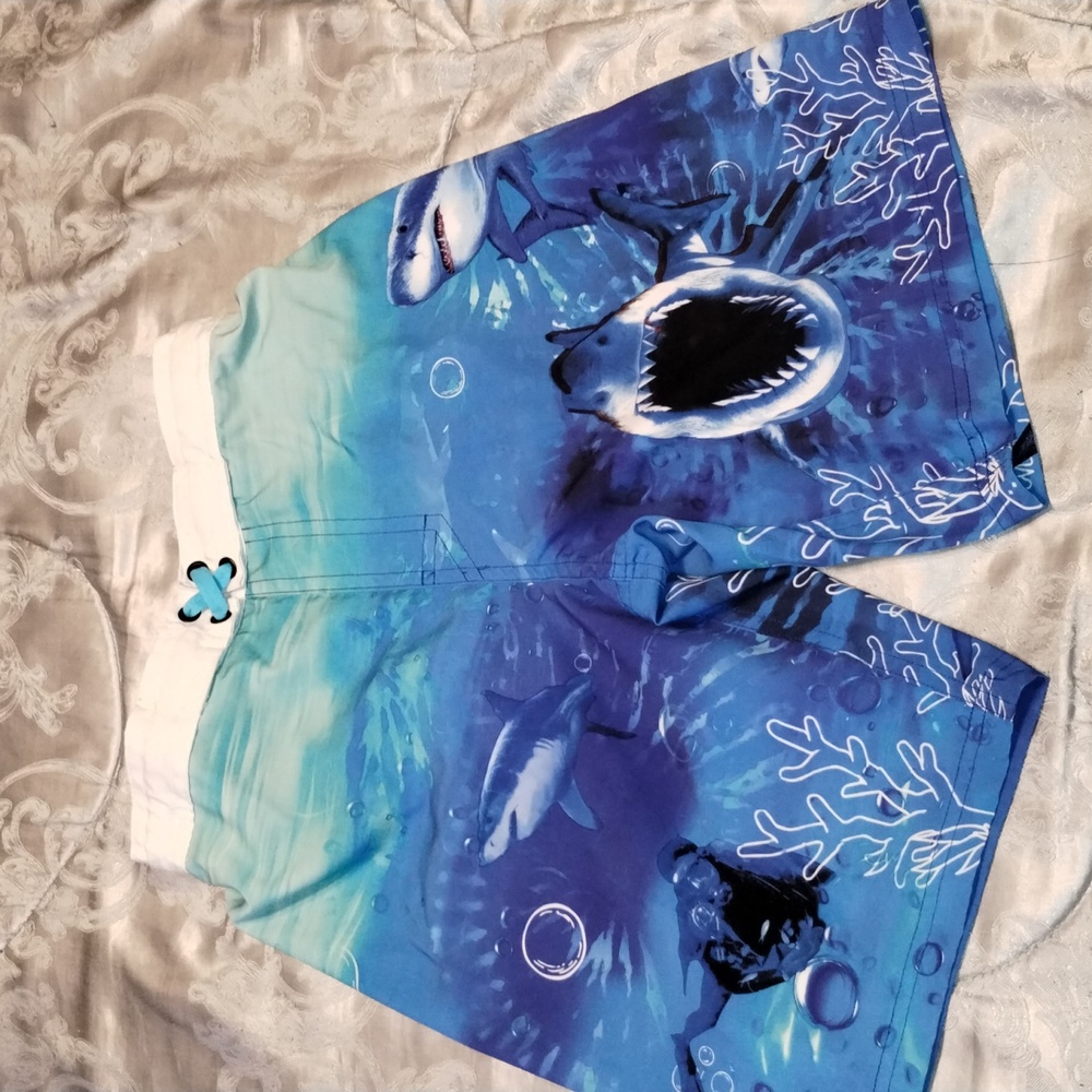 Wonder Nation Boys Swim Trunks Shark Print (Sz Large 10-12) - Pre-owned-Great!!!